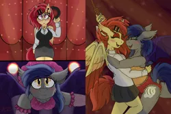 Size: 1080x720 | Tagged: safe, artist:emz2015, derpibooru import, oc, oc:echo, oc:ruby splash, unofficial characters only, anthro, bat pony, bat pony oc, bat wings, blushing, breasts, busty echo, clothes, comic, commission, cutie mark, digital art, eyes closed, female, lesbian, looking at each other, oc x oc, rewrite the stars, shipping, spread wings, tail, the greatest showman, wings