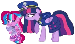 Size: 1777x1046 | Tagged: safe, artist:徐詩珮, derpibooru import, twilight sparkle, twilight sparkle (alicorn), oc, oc:bubble sparkle, alicorn, pony, bubbleverse, series:sprglitemplight diary, series:sprglitemplight life jacket days, series:springshadowdrops diary, series:springshadowdrops life jacket days, alternate universe, base used, chase (paw patrol), clothes, cute, female, filly, magical lesbian spawn, magical threesome spawn, mother and child, mother and daughter, multiple parents, next generation, offspring, parent:glitter drops, parent:spring rain, parent:tempest shadow, parent:twilight sparkle, parents:glittershadow, parents:sprglitemplight, parents:springdrops, parents:springshadow, parents:springshadowdrops, paw patrol, simple background, transparent background, twilight is not amused, unamused