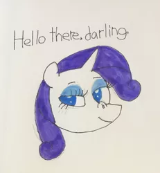 Size: 1181x1280 | Tagged: safe, artist:whistle blossom, deleted from derpibooru, derpibooru import, rarity, pony, unicorn, darling, dialogue, female, lidded eyes, looking at you, mare, simple background, smiling, smiling at you, traditional art, white background