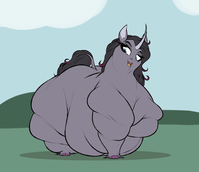 Size: 1280x1107 | Tagged: suggestive, artist:astr0zone, derpibooru import, oleander (tfh), classical unicorn, pony, unicorn, them's fightin' herds, belly, belly on floor, big belly, blob, butt, cloven hooves, community related, fat, fat legs, huge belly, huge butt, impossibly large belly, impossibly large butt, large belly, large butt, leonine tail, looking to side, morbidly obese, obese, smug, solo, strut, unshorn fetlocks