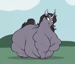 Size: 1280x1107 | Tagged: suggestive, artist:astr0zone, derpibooru import, oleander (tfh), classical unicorn, pony, unicorn, them's fightin' herds, belly, belly on floor, big belly, blob, butt, cloven hooves, community related, fat, fat legs, huge belly, huge butt, impossibly large belly, impossibly large butt, large belly, large butt, leonine tail, looking to side, morbidly obese, obese, smug, solo, strut, unshorn fetlocks
