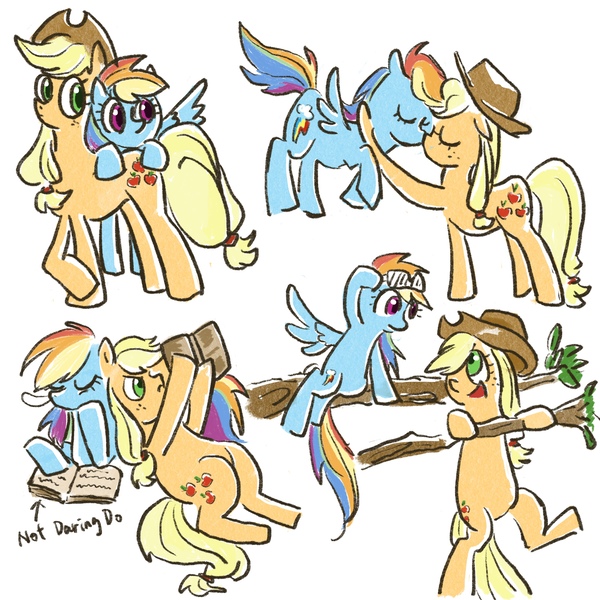 Size: 3000x3000 | Tagged: safe, artist:laya-21, derpibooru import, applejack, rainbow dash, appledash, book, female, freckles, lesbian, shipping, simple background, tree branch, white background