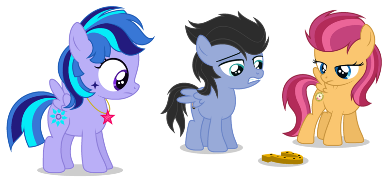 Size: 1280x598 | Tagged: safe, artist:razorbladetheunicron, derpibooru import, oc, oc:dewdrop glisten, oc:gust clock, oc:obsidian pie, unofficial characters only, pegasus, pony, base used, colt, facial markings, female, filly, foal, gradient eyes, group, horseshoes, jewelry, male, necklace, next generation, offspring, parent:flash sentry, parent:limestone pie, parent:soarin', parent:twilight sparkle, parents:flashlight, parents:limin', simple background, transparent background, trio