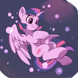 Size: 3063x3063 | Tagged: safe, artist:drtuo4, derpibooru import, twilight sparkle, twilight sparkle (alicorn), alicorn, pony, cute, ear fluff, female, high res, mare, neck fluff, purple background, simple background, smiling, solo, spread wings, twiabetes, wings