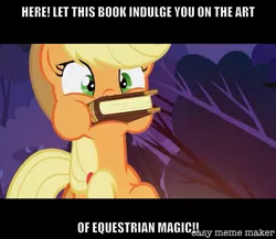 Size: 1534x1333 | Tagged: safe, artist:nightfalls studios, artist:titus16s, derpibooru import, applejack, earth pony, pony, book, caption, image macro, meme, text