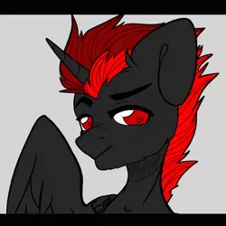 Size: 2000x2000 | Tagged: safe, artist:etoz, derpibooru import, oc, oc:dark star, unofficial characters only, alicorn, pony, alicorn oc, eyebrows, horn, male, male alicorn oc, red and black oc, red eyes, request, requested art, simple background, sketch, stallion, wings