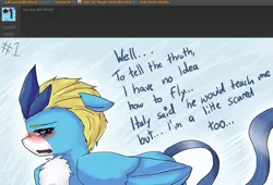 Size: 993x677 | Tagged: safe, artist:ask-pony-gerita, derpibooru import, ponified, articuno, pony, ask, blushing, chest fluff, female, hetalia, pokémon, wings