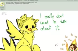 Size: 1033x676 | Tagged: safe, artist:ask-pony-gerita, derpibooru import, ponified, moltres, pegasus, pony, zapdos, ask, chest fluff, female, hetalia, italy, male, mane of fire, mare, pokémon, sitting, smiling