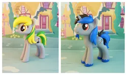 Size: 1509x898 | Tagged: safe, artist:krowzivitch, derpibooru import, oc, oc:bluepaint, oc:green stars, unofficial characters only, earth pony, pony, unicorn, female, figurine, irl, male, mare, photo, stallion