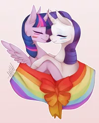 Size: 1696x2112 | Tagged: safe, artist:alroura, derpibooru import, rarity, twilight sparkle, twilight sparkle (alicorn), alicorn, unicorn, female, flag, lesbian, lesbian flag, pride, pride flag, rainbow flag, rarilight, shipping, trans flag, transgender, transgender pride flag