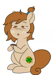 Size: 2893x4092 | Tagged: artist needed, safe, derpibooru import, oc, oc:sour tart, earth pony, pony, clover, cup, earth pony oc, food, four leaf clover, hoof hold, simple background, solo, tea, teacup, white background