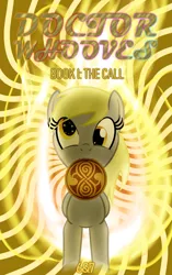 Size: 2200x3500 | Tagged: abstract background, artist:sixes&sevens, derpibooru import, ditzy doo, fanfic, fanfic art, fanfic cover, female, fire, mare, mouth hold, pegasus, safe, seal of rassilon, style emulation