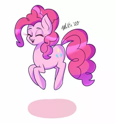 Size: 1300x1400 | Tagged: safe, artist:melliedraws, derpibooru import, pinkie pie, earth pony, pony, eyes closed, female, happy, jumping, mare, newbie artist training grounds, open mouth, pronking, simple background, solo, white background