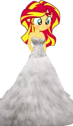 Size: 1154x1988 | Tagged: suggestive, artist:nightred15, derpibooru import, edit, edited edit, sunset shimmer, equestria girls, adorable face, breasts, clothes, cute, dress, nervous, simple background, transparent background, vector, wedding dress