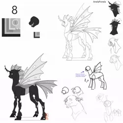 Size: 1024x1024 | Tagged: artist:anelaponela, changeling, changeling queen, changeling queen oc, derpibooru import, female, oc, redesign, reference sheet, safe, white changeling