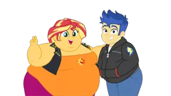 Size: 666x375 | Tagged: suggestive, artist:neongothic, derpibooru import, edit, flash sentry, sunset shimmer, equestria girls, equestria girls series, background removed, bbw, bhm, breasts, duo, fat, fat boobs, female, flab sentry, male, morbidly obese, obese, simple background, slobset shimmer, ssbbw, transparent background