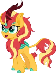 Size: 1500x1978 | Tagged: safe, artist:cloudyglow, derpibooru import, sunset shimmer, kirin, cloudyglow is trying to murder us, cute, female, kirinified, movie accurate, open mouth, shimmerbetes, simple background, solo, species swap, transparent background