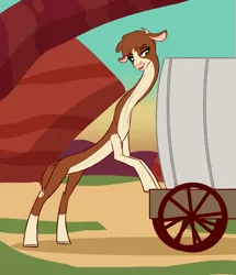 Size: 1099x1280 | Tagged: arizona cow, artist:astr0zone, bipedal, bipedal leaning, cart, community related, cow, derpibooru import, female, impossibly long body, impossibly long legs, impossibly long neck, leaning, lidded eyes, long legs, long neck, looking down, necc, open mouth, safe, smiling, smug, solo, stretched, stretchy, tall, them's fightin' herds, wagon