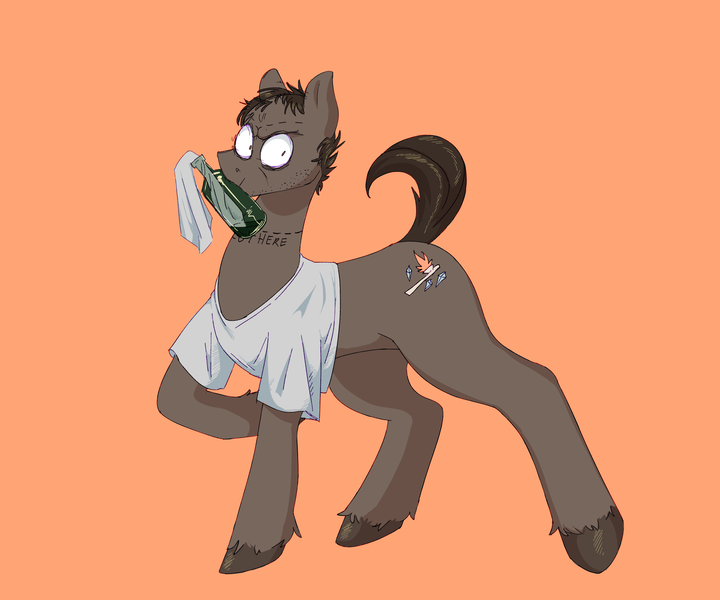 Size: 3000x2500 | Tagged: safe, artist:limebeatz, derpibooru import, ponified, earth pony, pony, clothes, cutie mark, drugs, grand theft auto, male, meth, molotov cocktail, shirt, simple background, solo, stubble, tail, tattoo, trevor philips