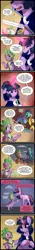 Size: 500x3530 | Tagged: safe, artist:its-gloomy, derpibooru import, princess ember, spike, twilight sparkle, dragon, pony, unicorn, tumblr:ask queen moon, alternate universe, armor, ask, backstory, bloodstone scepter, comic, dragon lord ember, dragoness, duo, female, hologram, magic, magic aura, male, mare, slit pupils, speech bubble, telekinesis, unicorn twilight, winged spike, younger