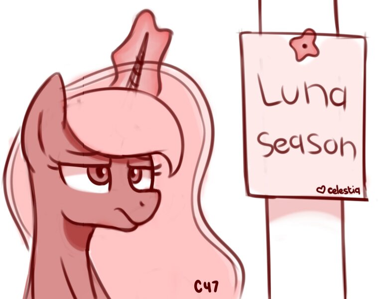 Size: 1500x1182 | Tagged: safe, artist:handgunboi, derpibooru import, princess luna, alicorn, pony, duck season rabbit season, looney tunes, luna is not amused, solo, unamused