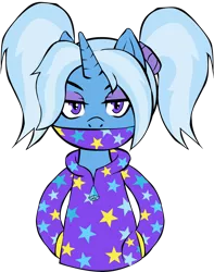 Size: 3151x4000 | Tagged: safe, artist:buttercupsaiyan, deleted from derpibooru, derpibooru import, trixie, pony, unicorn, adobe, adobe animate, alternate hairstyle, babysitter trixie, clothes, female, gameloft, gameloft interpretation, hoodie, mare, pigtails, simple background, solo, surgical mask, transparent background, twintails, vector