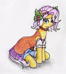 Size: 1585x1769 | Tagged: safe, artist:40kponyguy, derpibooru import, vignette valencia, ponified, pony, equestria girls, clothes, equestria girls ponified, headband, holly, looking at you, simple background, solo, traditional art