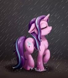 Size: 1280x1451 | Tagged: safe, artist:zetamad, derpibooru import, starlight glimmer, pony, unicorn, atg 2020, chest fluff, eyes closed, female, floppy ears, mare, newbie artist training grounds, profile, rain, solo, wet, wet mane