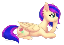 Size: 2067x1453 | Tagged: safe, artist:doekitty, derpibooru import, oc, oc:speedy blossom, pegasus, pony, female, mare, prone, simple background, solo, transparent background