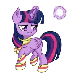 Size: 1820x1788 | Tagged: safe, artist:mirrorcrescent, derpibooru import, twilight sparkle, twilight sparkle (alicorn), alicorn, pony, clothes, female, folded wings, frown, glowing horn, horn, magic, mare, raised hoof, scarf, simple background, snow, snowball, solo, telekinesis, transparent background, wings