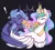 Size: 3921x3495 | Tagged: safe, artist:argigen, derpibooru import, princess celestia, princess luna, alicorn, pony, angry, black background, cheese pizza, chest fluff, crown, curved horn, duo, ethereal mane, eyes closed, female, fight, food, horn, image, jewelry, mare, meat, partially open wings, pepperoni, pepperoni pizza, peytral, pizza, png, rcf community, regalia, royal sisters, s1 luna, siblings, simple background, sisters, tiara
