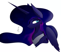 Size: 4059x3508 | Tagged: safe, artist:therealf1rebird, derpibooru import, nightmare moon, alicorn, pony, armor, blushing, cute, ethereal mane, female, mare, peytral, simple background, slit pupils, white background