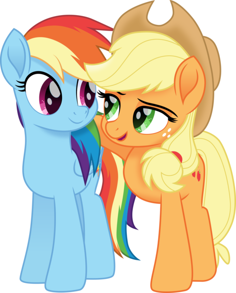 Size: 3000x3721 | Tagged: safe, artist:cloudyglow, derpibooru import, applejack, rainbow dash, earth pony, pegasus, pony, my little pony: the movie, .ai available, cowboy hat, cutie mark, duo, freckles, hat, high res, open mouth, simple background, smiling, transparent background, vector