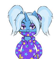 Size: 683x720 | Tagged: safe, artist:buttercupsaiyan, deleted from derpibooru, derpibooru import, trixie, pony, unicorn, alternate hairstyle, animated, babysitter trixie, clothes, face mask, female, gif, hoodie, mare, simple background, solo, transparent background