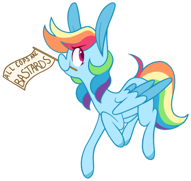 Size: 3372x3193 | Tagged: safe, artist:connorbal, derpibooru import, rainbow dash, pegasus, pony, acab, female, mare, mouthpiece, politics, simple background, solo, starry eyes, text, transparent background, wingding eyes