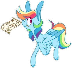 Size: 3372x3193 | Tagged: safe, artist:connorbal, derpibooru import, rainbow dash, pegasus, pony, acab, female, mare, mouthpiece, politics, simple background, solo, starry eyes, text, transparent background, wingding eyes