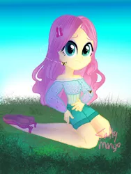 Size: 1536x2048 | Tagged: safe, artist:saltymango, derpibooru import, fluttershy, equestria girls, alternate clothes, alternate hairstyle, bumblebee, clothes, concerned, cute, looking at you, shorts, shyabetes, solo