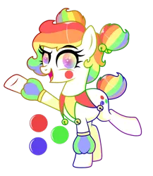 Size: 909x1047 | Tagged: safe, artist:kb-gamerartist, derpibooru import, oc, oc:giggle grin, unofficial characters only, earth pony, pony, clown, female, makeup, mare, markings, multicolored hair, open mouth, rainbow hair, raised hoof, raised leg, simple background, solo, transparent background