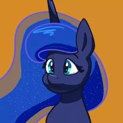 Size: 800x800 | Tagged: safe, artist:dummyhorse, derpibooru import, princess luna, pony, bust, female, mare, portrait, simple background, smiling, solo, style test, three quarter view