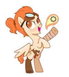 Size: 1000x1100 | Tagged: safe, artist:kb-gamerartist, derpibooru import, oc, oc:aoife (ice1517), unofficial characters only, pegasus, pony, amputee, bandage, belt, blushing, freckles, goggles, hammer, open mouth, ponytail, prosthetic leg, prosthetic limb, prosthetics, raised hoof, rearing, simple background, solo, transparent background