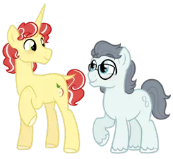 Size: 1280x1174 | Tagged: safe, artist:bubaiuv, deleted from derpibooru, derpibooru import, flim, silver shill, earth pony, pony, unicorn, blushing, gay, glasses, male, shipping, silverflim, simple background, transparent background