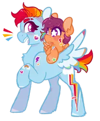 Size: 640x773 | Tagged: safe, artist:bubaiuv, deleted from derpibooru, derpibooru import, rainbow dash, scootaloo, pegasus, pony, alternate hairstyle, autism, scootalove, simple background, starry eyes, sticker, transparent background, wingding eyes