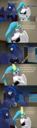 Size: 1920x6480 | Tagged: suggestive, artist:papadragon69, derpibooru import, princess celestia, princess luna, alicorn, anthro, pony, 3d, belly button, bra, breasts, busty princess celestia, busty princess luna, clothes, comic, dialogue, ethereal mane, list, magic, panties, retired, retirement, scroll, source filmmaker, sports bra, translucent mane, underwear