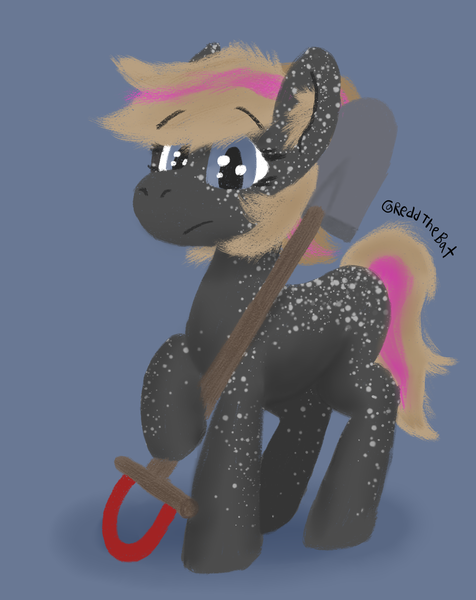 Size: 1358x1711 | Tagged: safe, artist:reddthebat, deleted from derpibooru, derpibooru import, oc, oc:mare bits, earth pony, pony, female, freckles, mare, shovel, solo