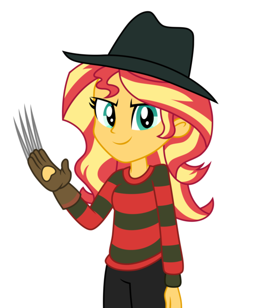 Size: 6008x7000 | Tagged: safe, artist:emeraldblast63, derpibooru import, sunset shimmer, equestria girls, a nightmare on elm street, claw, clothes, cosplay, costume, female, freddy krueger, gloves, solo, sweater