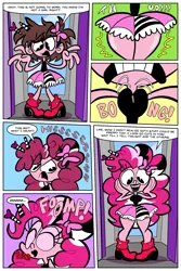 Size: 2240x3360 | Tagged: suggestive, artist:joeywaggoner, derpibooru import, pinkie pie, oc, human, equestria girls, alternate hairstyle, angry, black lipstick, bow, breast expansion, breasts, busty pinkie pie, changing room, character to character, clothes, comic, commission, confused, crossdressing, curvy, dialogue, eyes closed, female, forced makeover, goth, gothic pinkie, gritted teeth, growth, hair bow, hairband, hairclip, hands on cheeks, happy, high heels, high res, hip expansion, hourglass figure, human oc, lipstick, looking at self, magic, male, male to female, mental shift, onomatopoeia, open mouth, pacman eyes, pastel goth, pinkie pie's boutique, rule 63, shoes, smiling, solo, solo female, solo male, speech bubble, thick, thigh expansion, transformation, transgender transformation
