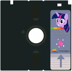 Size: 2163x2135 | Tagged: safe, artist:badumsquish, derpibooru import, twilight sparkle, twilight sparkle (alicorn), alicorn, pony, apple ii, cutie mark, disk, female, floppy disk, grin, logo, looking at you, mare, pun, smiling, twiggy disk, visual pun