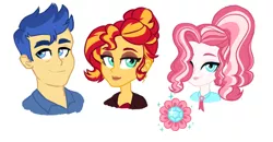 Size: 999x519 | Tagged: safe, artist:whalepornoz, derpibooru import, flash sentry, sunset shimmer, oc, oc:shimmer shine, equestria girls, alternate hairstyle, bust, female, flashimmer, male, offspring, older, older flash sentry, older sunset, parent:flash sentry, parent:sunset shimmer, parents:flashimmer, ponytail, portrait, shipping, straight