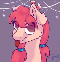 Size: 500x514 | Tagged: source needed, useless source url, safe, artist:lechu-zaz, derpibooru import, oc, oc:manta, :p, bust, pigtails, stars, tongue out