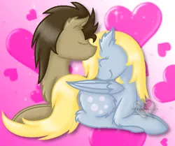 Size: 642x537 | Tagged: safe, artist:yazmen10, derpibooru import, derpy hooves, doctor whooves, time turner, earth pony, pegasus, doctorderpy, eyes closed, female, heart, male, shipping, straight